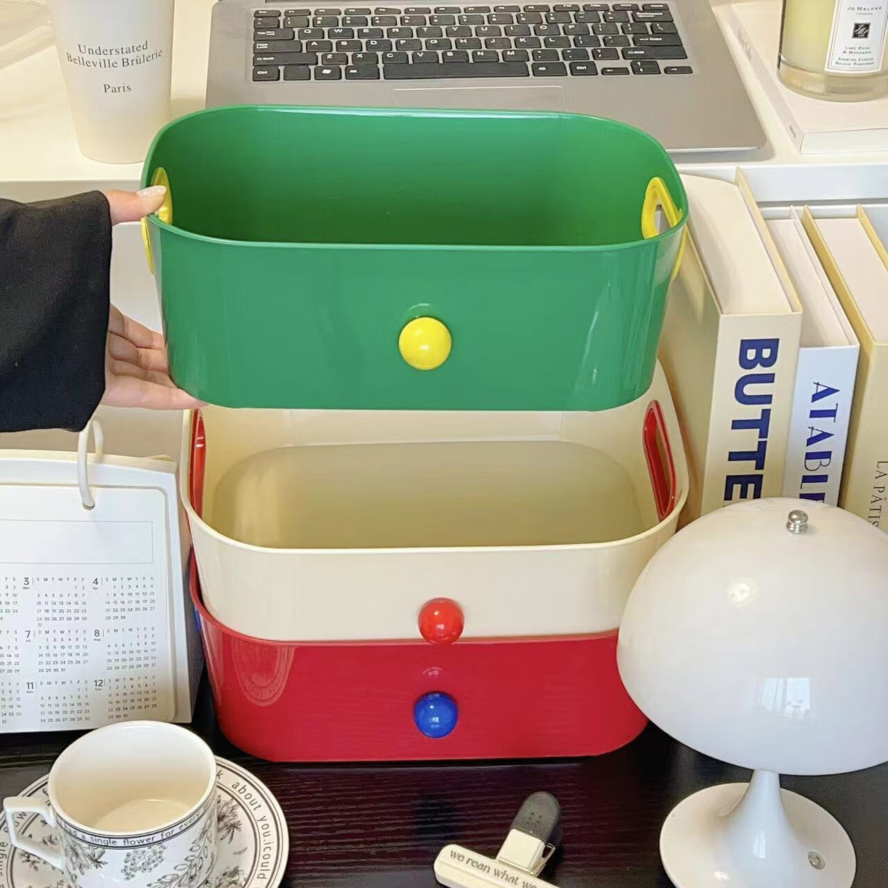 Fan Ye's Set of 3 Dopamine Storage Boxes Desktop Organizer Snack Basket Toy Bin Stationery Makeup Miscellaneous Items Holder 6