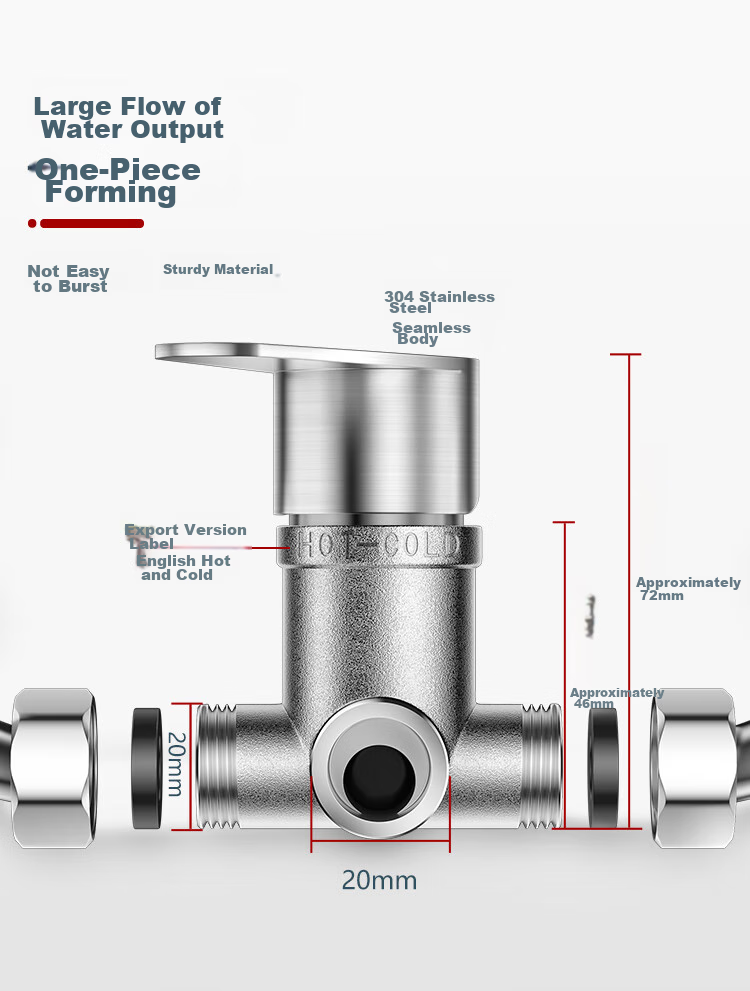 Larsd Electric Water Heater Mixing Valve, 304 Stainless Steel Shower Switch, Hot And Cold U-Shaped Valve, Surface-Mounted Shower Faucet, LD5223 14
