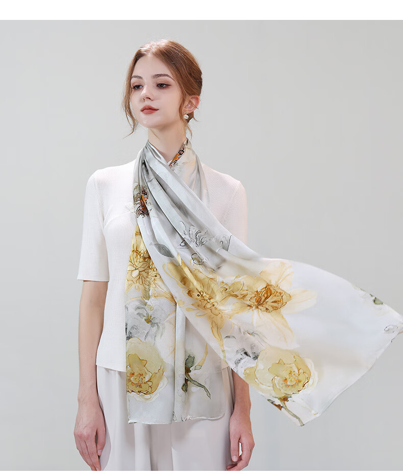 Hangsilu Silk Scarf for Women, Chinese Style Mulberry Silk Shawl Wrap, Elegant Practical Birthday Gift for Wife Or Mother 10