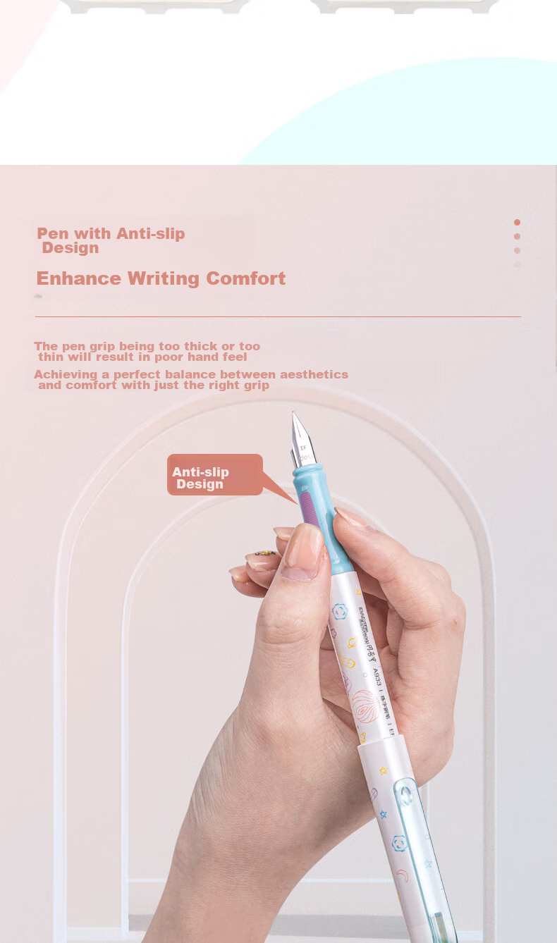 Deli Student Fountain Pen with Replaceable EF Nib, Ergonomic Design for Handwriting Practice And Office Use, Includes 1 Fine Nib + 1 Extra Fine Nib + 4 Ink Cartridges in Blue, S691 EF Nib (Approximately 0.38mm) 1