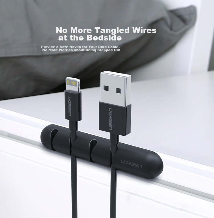 UGREEN Desktop Cable Organizer, Power Cord Clip And Cable Wrap, Wire Management And Cable Tidy Clip, Cable Tie And Organizer, 4 Clips White 2-Pack 9