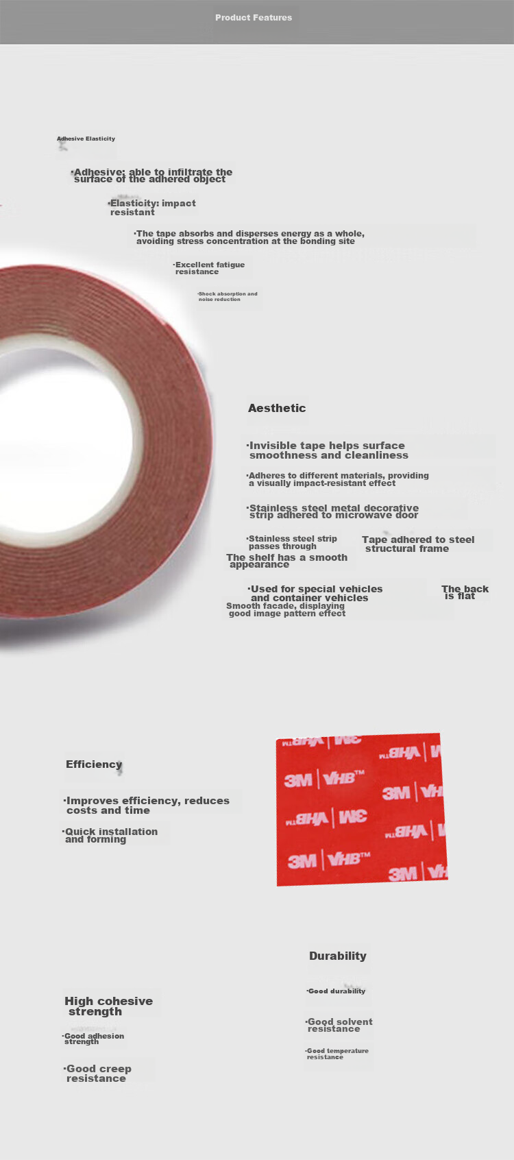 3M Double-Sided Tape, Strong ETC Double-Sided Tape for Car And Home Use, Heat-Resistant, 40MM Wide, 0.8MM Long And 0.8MM Thick, 5608 Single Roll 5