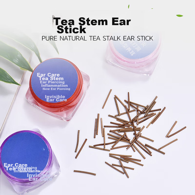 Dijing Tea Leaf Ear Sticks, Ear Piercing Ear Studs, Tea Leaf Sticks to Prevent Ear Clogging, Invisible Tea Leaf Sticks, Ear Protection to Prevent Plugging, Sleeping without Removing, for Newly Pierced Ears