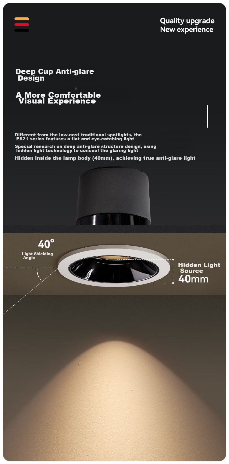 CDN LED Spotlight, Recessed, for Home Use without Main Light, Full Spectrum Anti-Glare Wall Washer, 9W, 4000K, 36° 3
