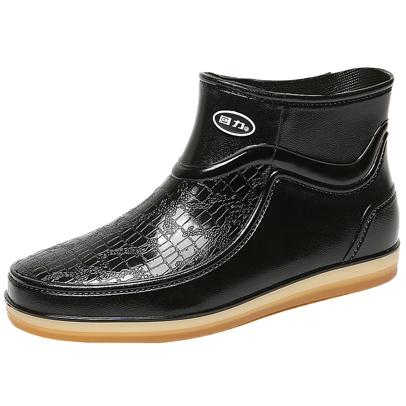 Warrior Rain Boots, Men's Short Fashion Low-Top Adult Waterproof Shoes, Rubber Boots, Rain Boots, Overshoes, 8657 Black, Size 40