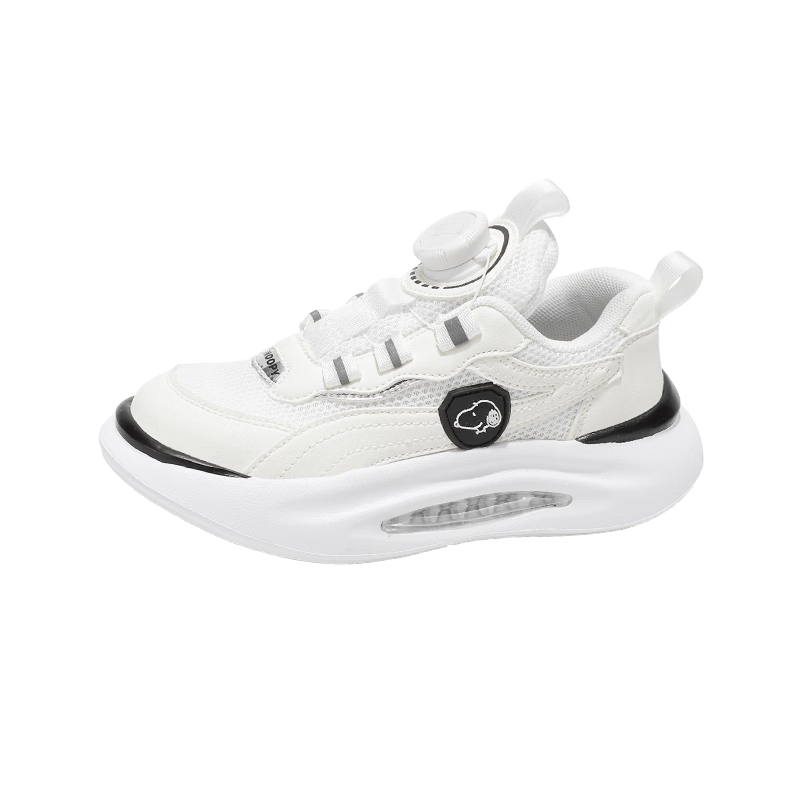 SNOOPY Children's Shoes, Kids' Sneakers for Boys And Girls, Soft-Soled Shock-Absorbing Shoes for Older Children, Rotary Knob Running Shoes, 0095 White, Size 31