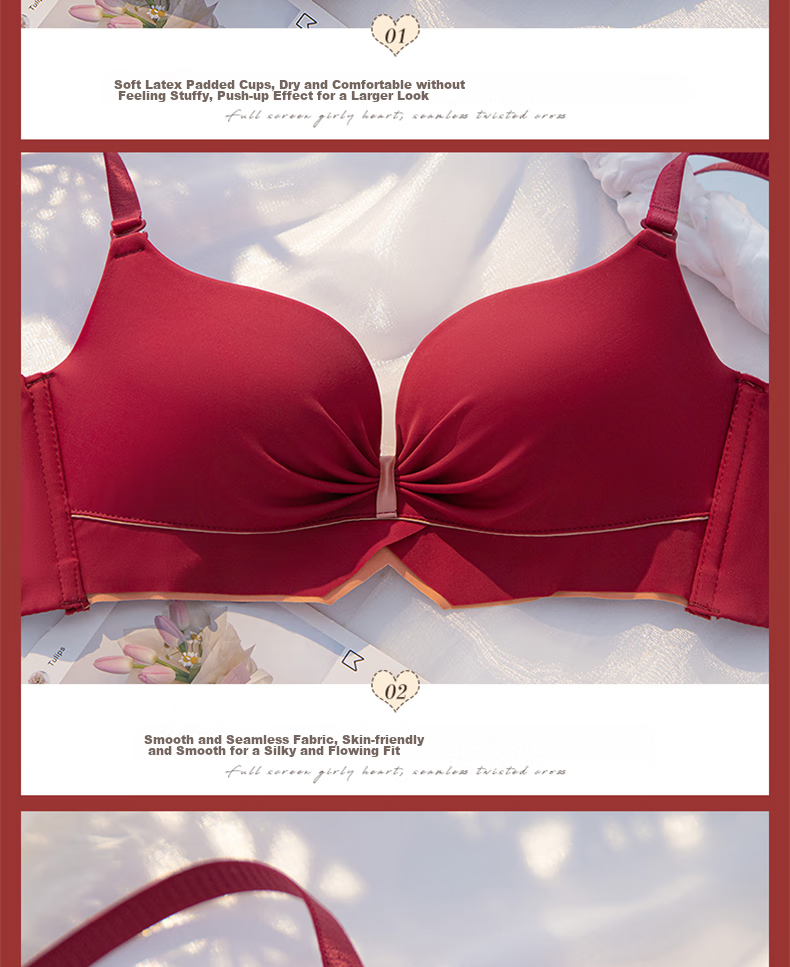 LangSha Zodiac Year Bra Set, Red Wedding, Small Chest Push-Up, Wireless, Horse Year, Side Support Bra, Women's Underwear, Size 32 15