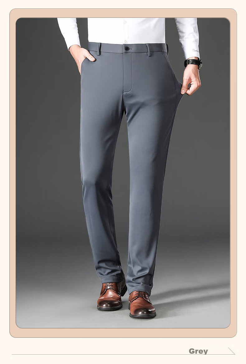 ROMON [Wrinkle-Free, Easy-Care] Men's Dress Pants, High-Waist Business Trousers, Casual Straight-Leg Pants 11