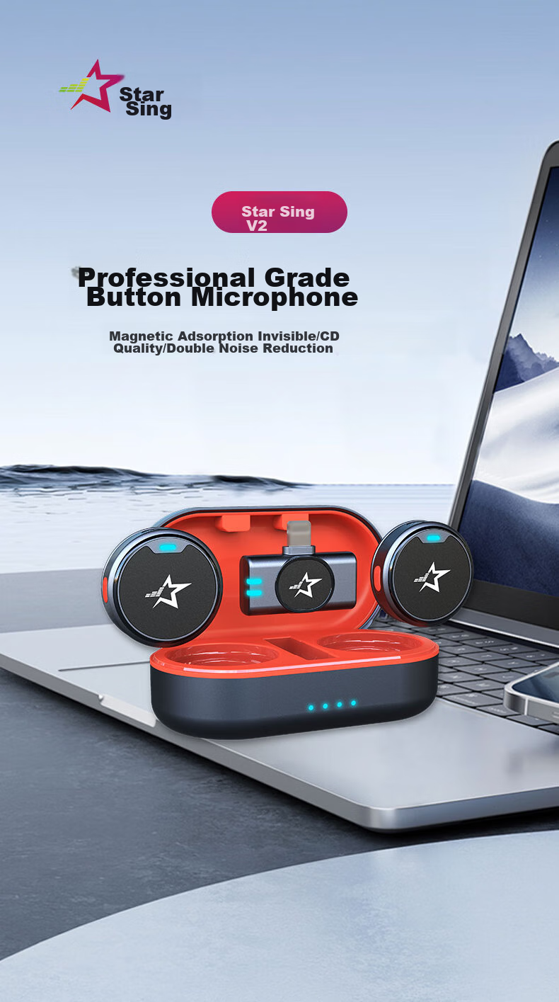 Xingchang V2 Wireless Lavalier Microphone, Charging Case, Audio Recording Device, Clip-On Outdoor Noise-Cancelling Microphone for Live Streaming [One to One Android Version] 1