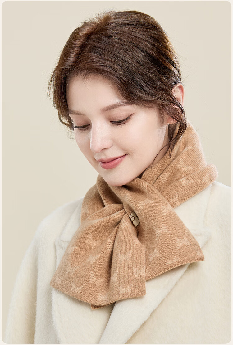 JIUMU Pure Wool Scarf for Women, Autumn And Winter Ladies' Warm Neck Warmer, Lightweight Neck Protection Short Scarf for Women in Winter 10