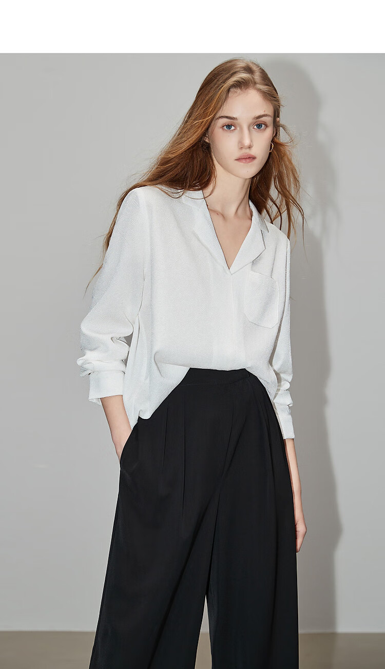 Dme [Low-Key, High-Quality Comfort] Spring And Autumn Suit Collar Long-Sleeve Shirt, Textured Jacquard Blouse, Women's Top 16