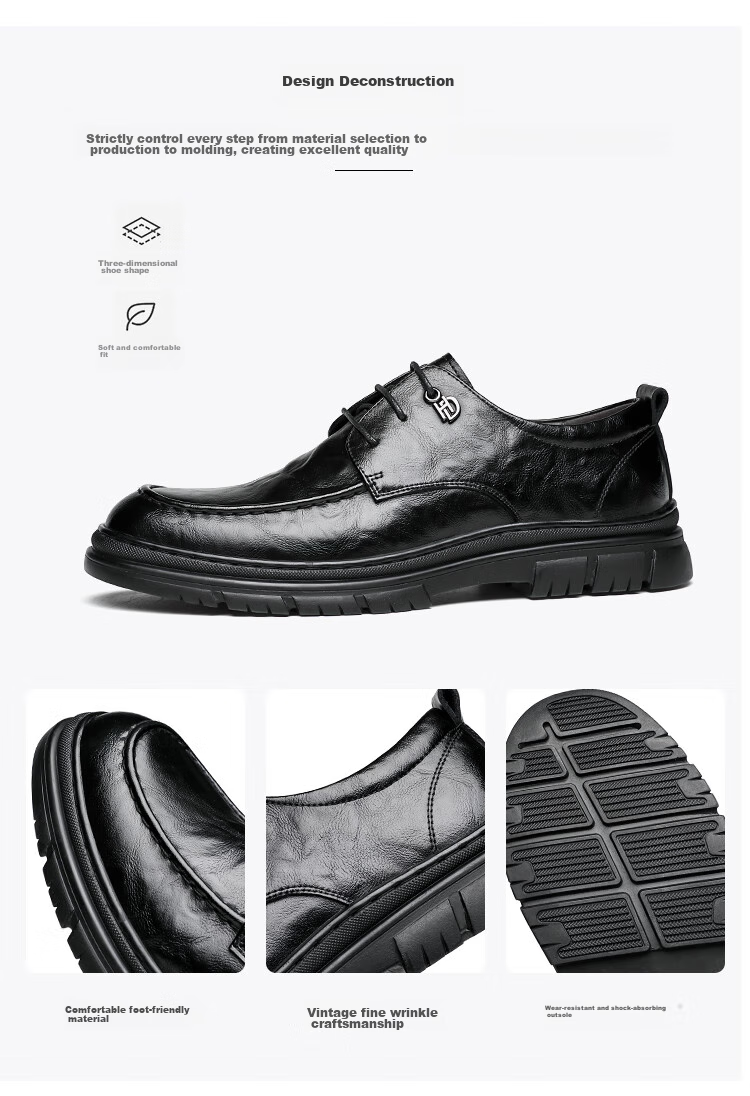 CARTELO British Men's Leather Shoes, Breathable Business Formal Shoes, Hand-Scratched Pattern Low-Top Thick-Soled Leather Shoes for Men, 9905 Black, Size 41 8