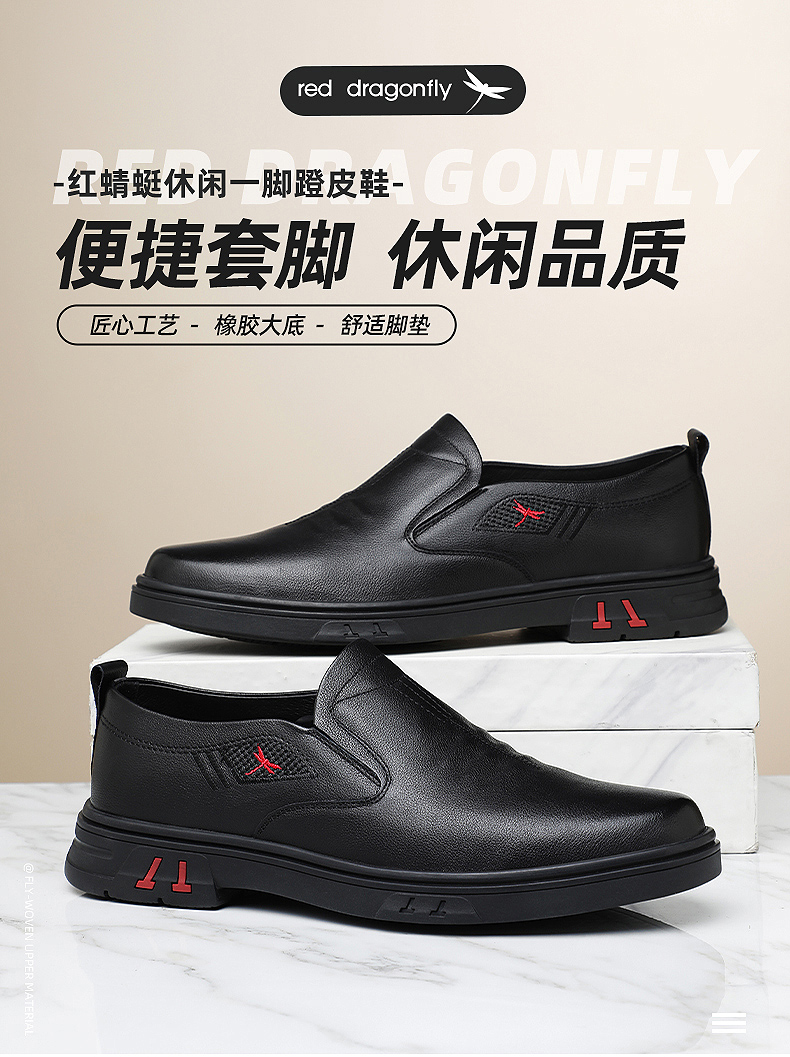 RED DRAGONFLY Slip-On Leather Shoes for Men, Loafers, Popular Flat Slip-On Casual Shoes, Business Casual Men's Shoes WTA122671T 1