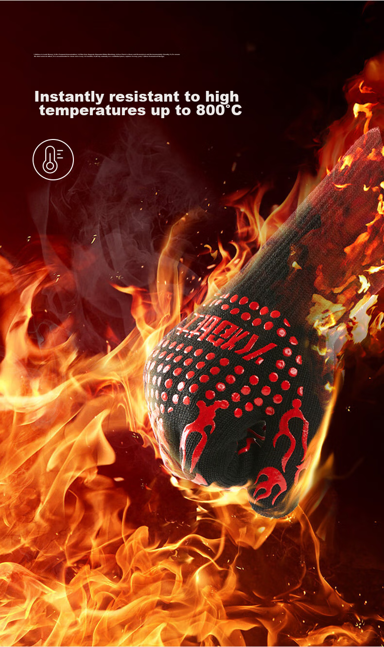Huoyanzhanshi Heat-Resistant Gloves, 800-Degree Insulation Gloves, Flame-Retardant Fireproof Gloves, Industrial Yiqian Silk Fiber Silicone Gloves for Microwave Oven, Barbecue, Oven, Thickened Anti-Scalding Gloves 3