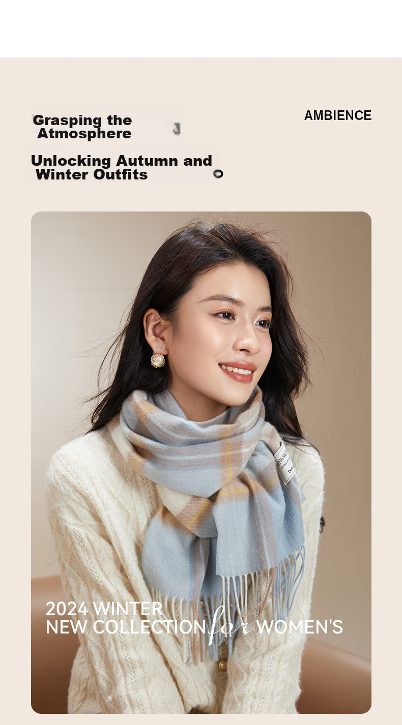 MiiOW Scarf for Women, Autumn And Winter Shawl, Pure Wool Plaid Neck Warmer, Gift for Girlfriend, National Day Birthday Present, New Year Gift Box 5