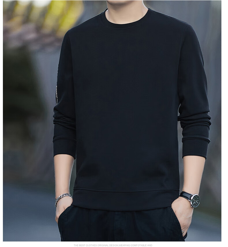 ROMON Men's Sweatshirt Spring and Autumn Long Sleeve Pullover T-Shirt Casual Comfortable Jacket Base Shirt 8170 Black L 9