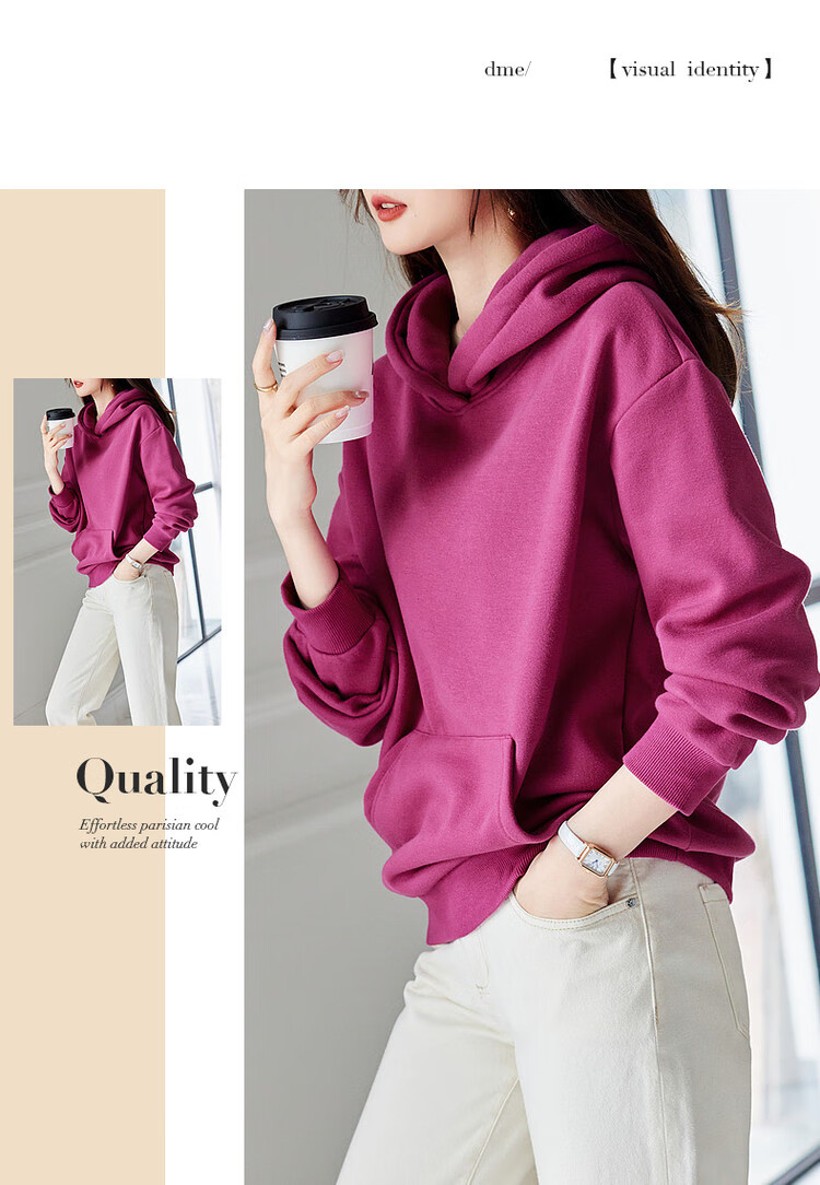 Dme [Hooded Commuter] Winter Fashion Fleece-Lined Drop Shoulder Long Sleeve Pocket Commuter Sweatshirt for Women, Linen Gray, M 42