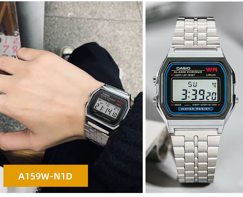 CASIO Men's Watch, Small Gold Watch, Small Square Couple Sports Student Electronic Watch for Men And Women, Gift A159W-N1D 8