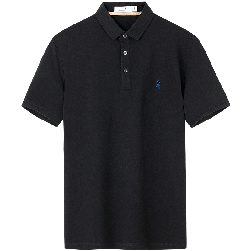 DANCING WOLVES [100% Cotton] Summer Versatile Casual Men's Short-Sleeve Polo Shirt for Commuting, 001 Black, 3XL(190)