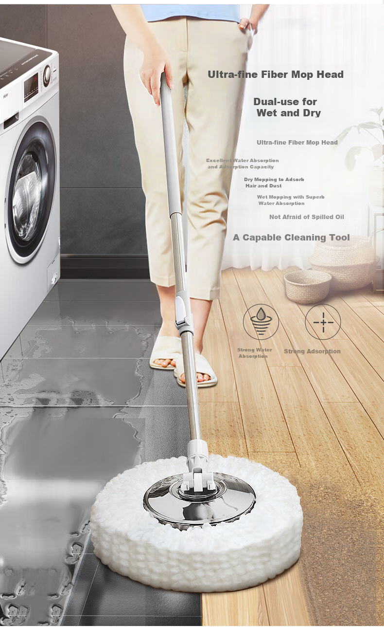 BEKAHIQ Rotating Mop with 4 Stainless Steel Drums, Hands-Free Cleaning, No Washing Required, 2026 Household Absorbent Lazy Mop Bucket 8