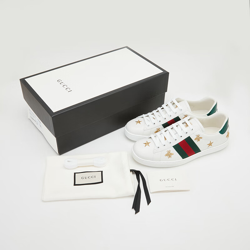 【古驰运动鞋】古驰 gucci 奢侈品礼物 男士ace系列白色牛皮蜜蜂星星