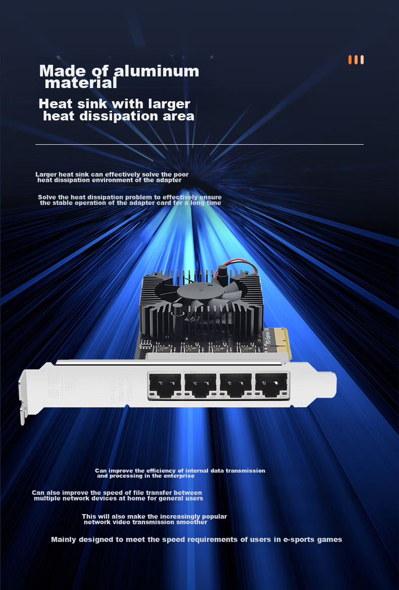 EB-LINK PCI-E X4 2.5G Four-Port Network Card, 2500M Gigabit Ethernet Port, Wired Network Card with Fan for ESXi Soft Routing And Aggregation Networking Adapter 5