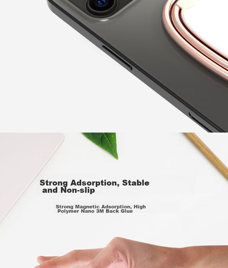ESCASE Phone Stand, Foldable Metal Ring Clip, Adhesive Portable Lazy Support Bracket, Adjustable, Suitable for Samsung/OPPO/Honor Etc., Rose Gold, MDF-02 2