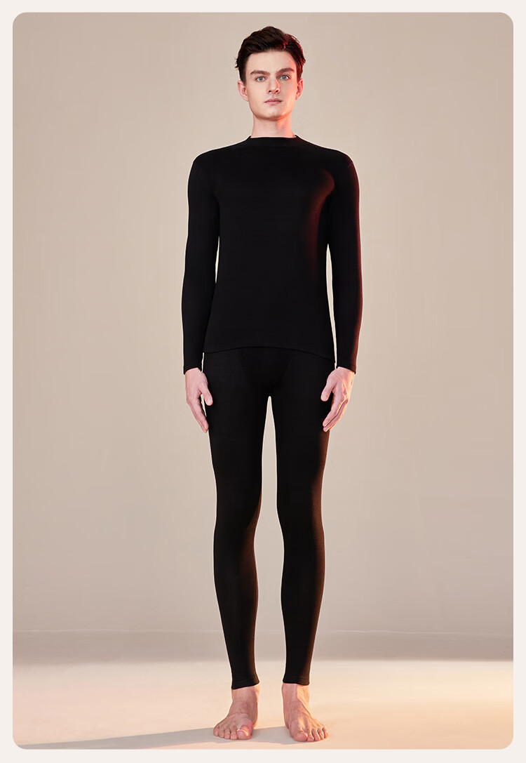 Ordifen [Cashmere Silk Mid-Neck Set] Anti-Mite, Anti-Static, Antibacterial, Warm Underwear for Men, Winter And Autumn Clothing And Pants, Black, 3XL 23