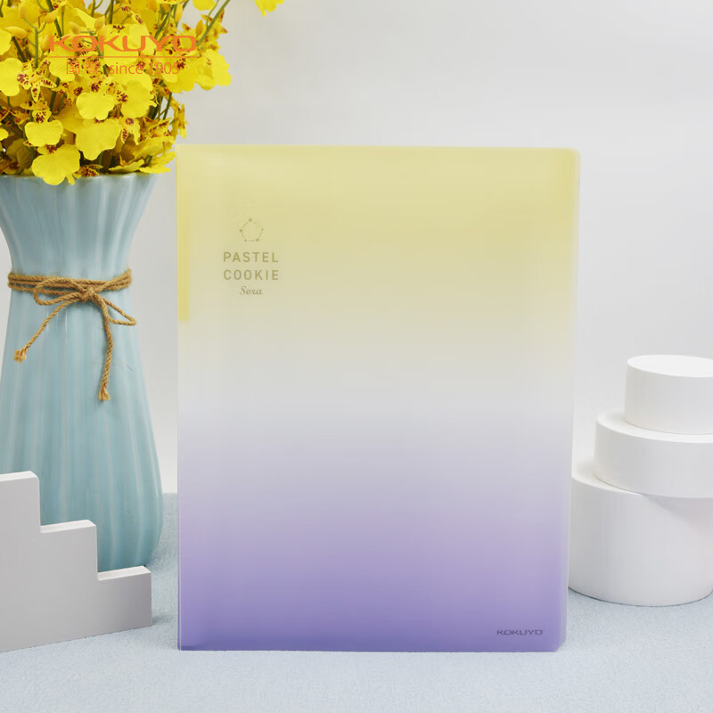 KOKUYO A4 File Folder, Pastel Cookie Sky Clear, Student Document Organizer, Storage Folder, 30 Yellow-Purple Inner Pages, 1 Piece, WSG-CBV30YV