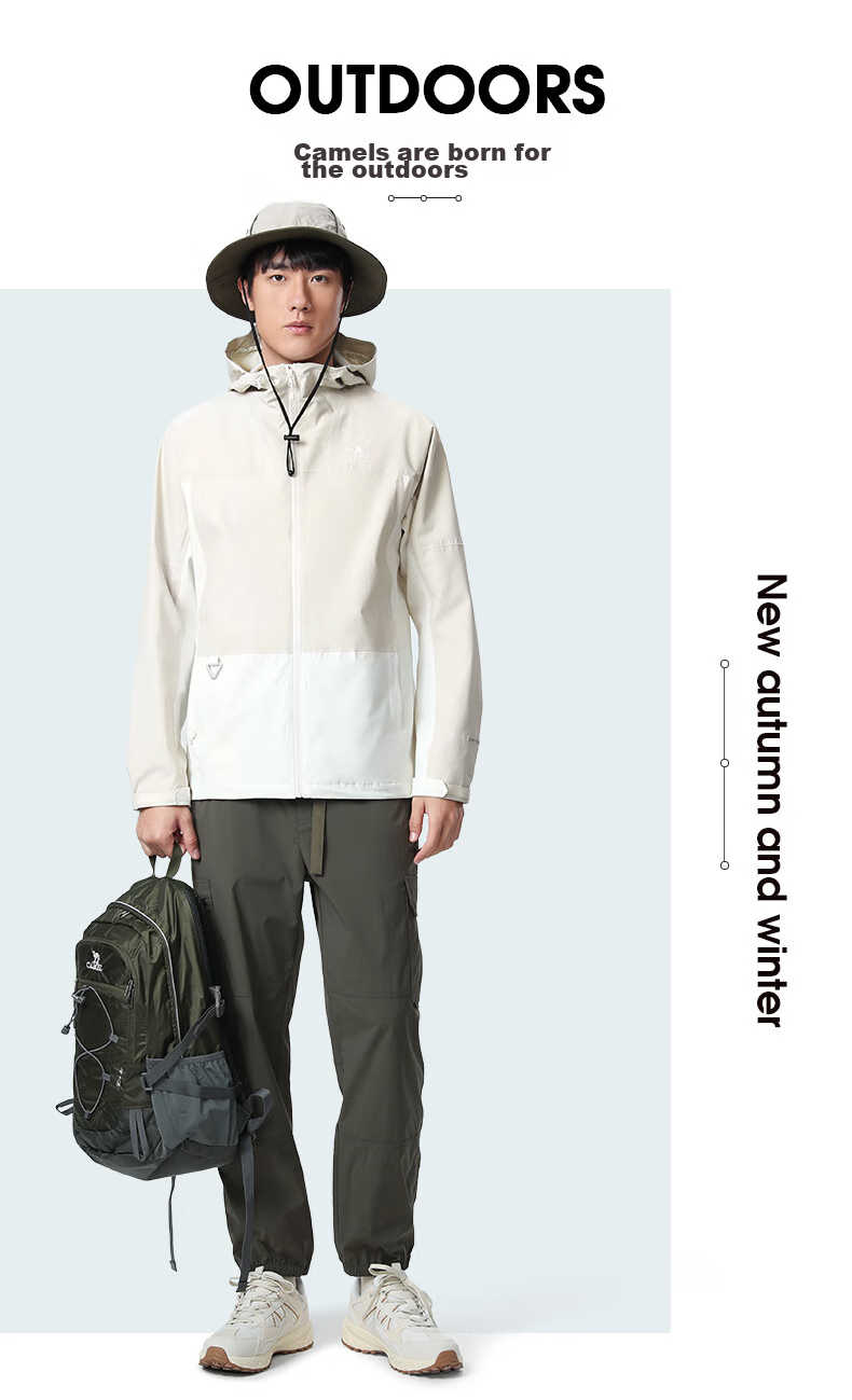 CAMEL Outdoor Mountain-Style Windbreaker Jacket for Men And Women, Single Layer Spring Camping Coat Windproof Clothing TR085 Oatmeal Gray Men XXL 16