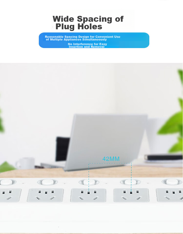 Zidantou New National Standard Split Control Socket/power Strip/extension Cord/strip/power Board/terminal Block 6 Outlets with Independent Switches, Total Length 2.8 Meters TS-208c 9