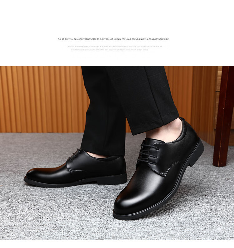 BEIOUTU Men's Lace-Up Formal Business Shoes, British Style Comfortable Work Commute Leather Shoes for Men, Size 40, Black, 178 4
