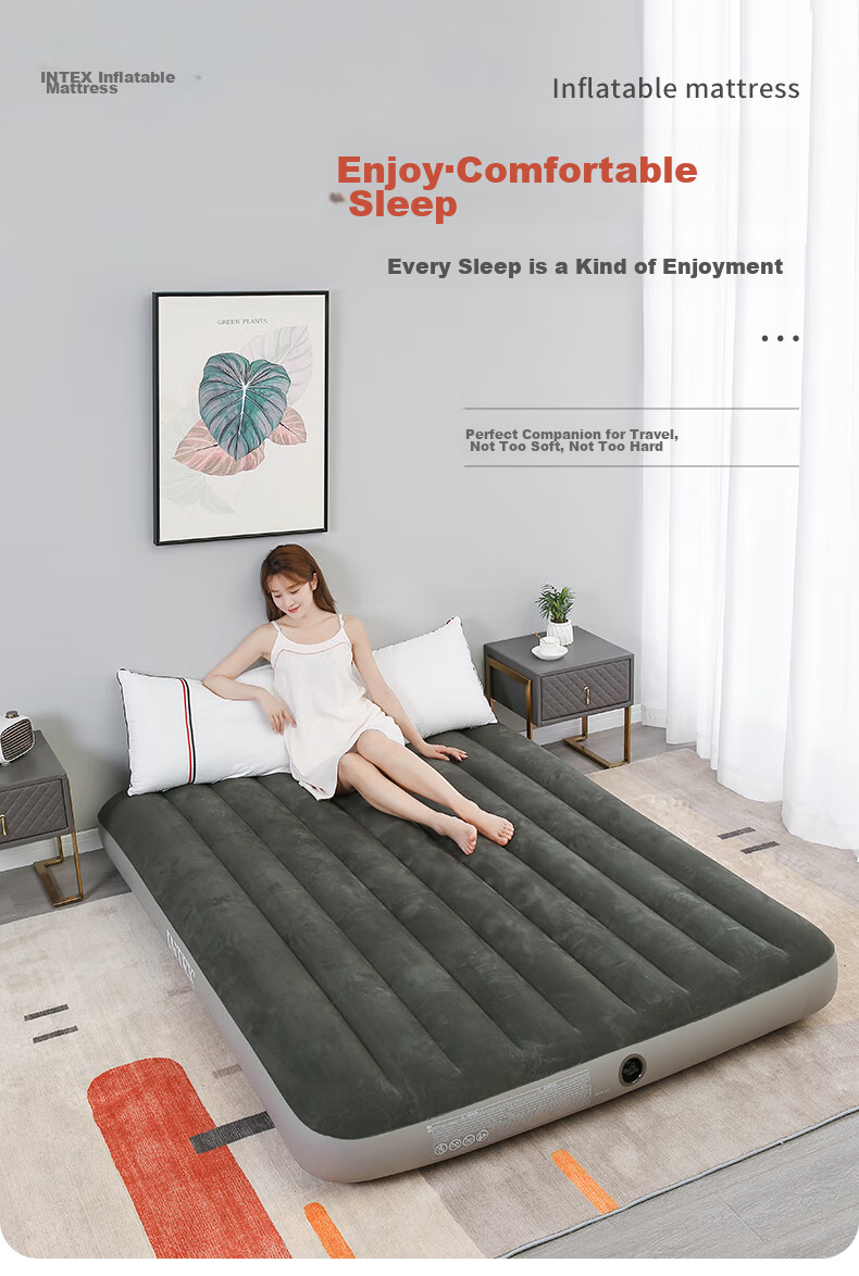 INTEX Double Inflatable Mattress, Outdoor Moisture-Proof Mat, Home Nap Folding Bed, Car Bed, 64108N 1