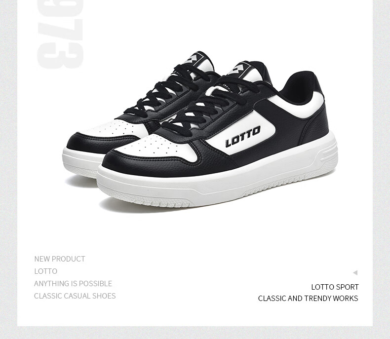 LOTTO Low-Top Breathable Casual Sneakers for Men, Versatile Lightweight Soft-Soled White Shoes, Model 8072, White/black, Size 43 2
