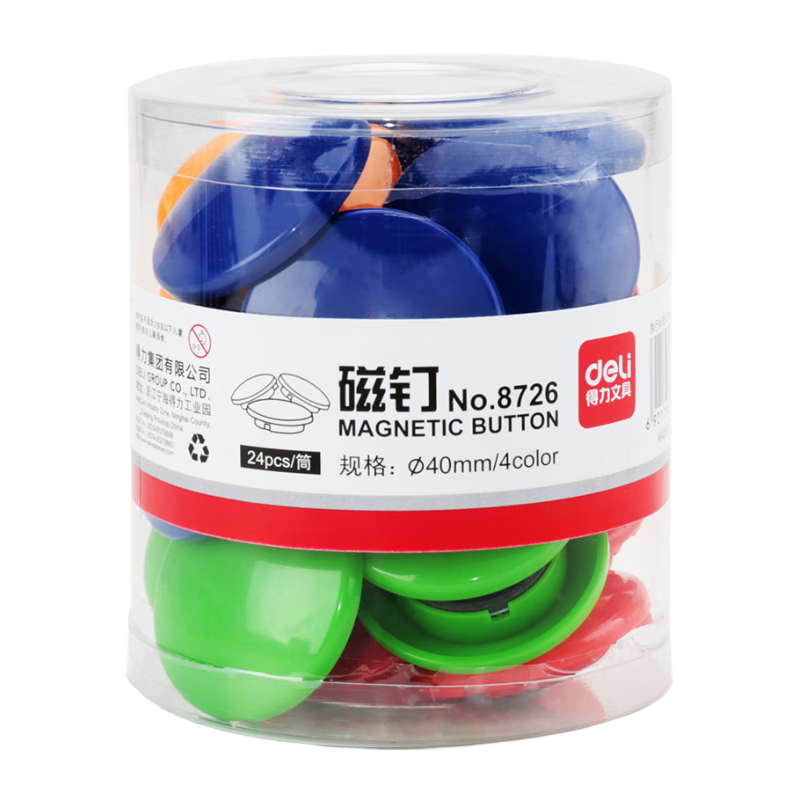 Deli, 24 Pieces/tube, Colored Whiteboard Magnets/magnetic Tiles/magnets, Refrigerator Stickers, Diameter Whiteboard Accessories, Strong Magnets, Magnetic Tiles for Teaching, Blackboard Magnetic Attraction, 8726