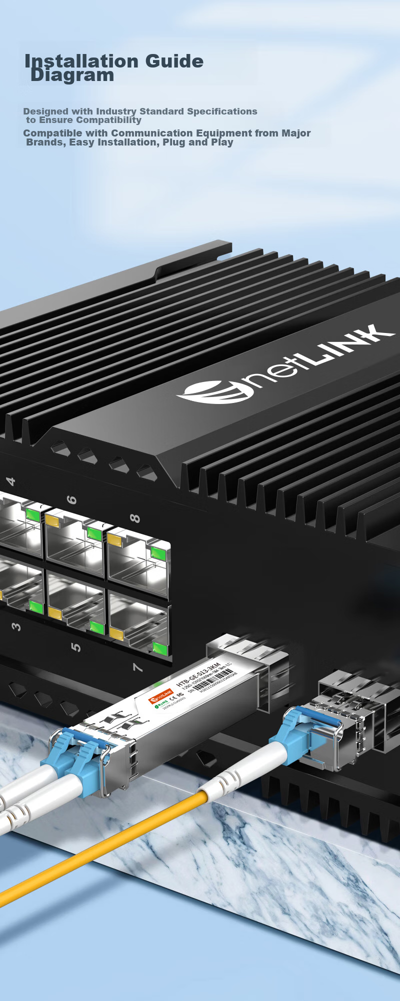 NetLINK SFP Gigabit Optical Module, 1.25G Single-Mode Single-Fiber A+ B+, 3km LC, Suitable for Domestic Equipment, One Pair, HTB-GE 5