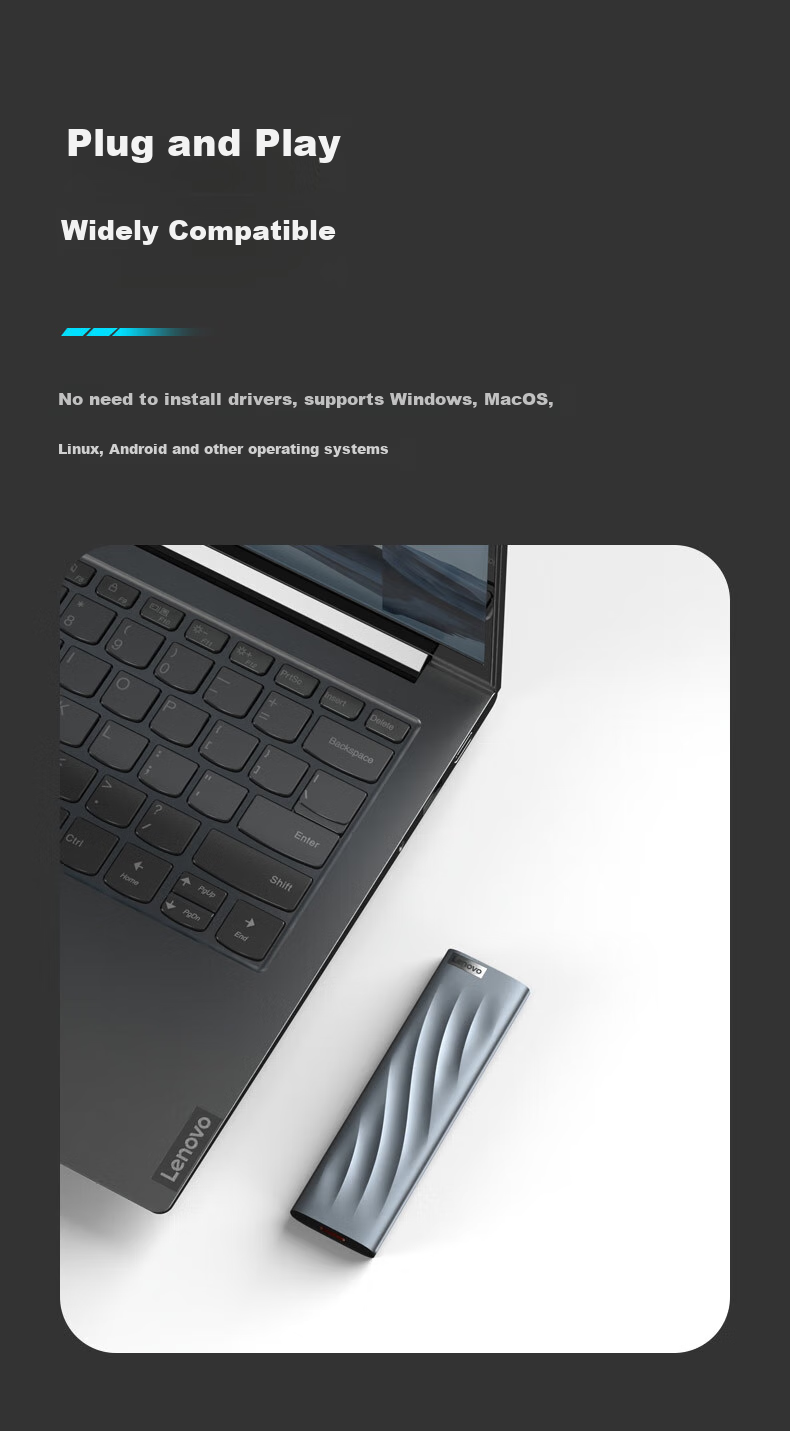 Lenovo 512GB NVMe 1000MB/s Portable Solid State Drive (PSSD) PS9 Type-C USB3.2 Dual Interface Metal Portable Hard Drive Direct Phone Connectio 16