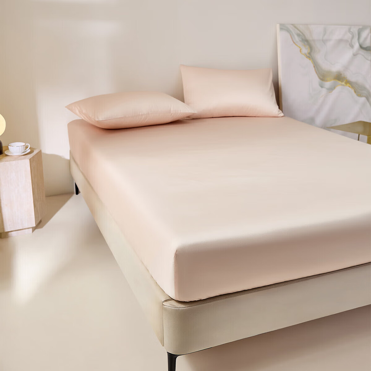 LUOLAI Home Textiles 120 Thread Count Pure Cotton Fitted Sheet Single Piece Pink 200*220*35