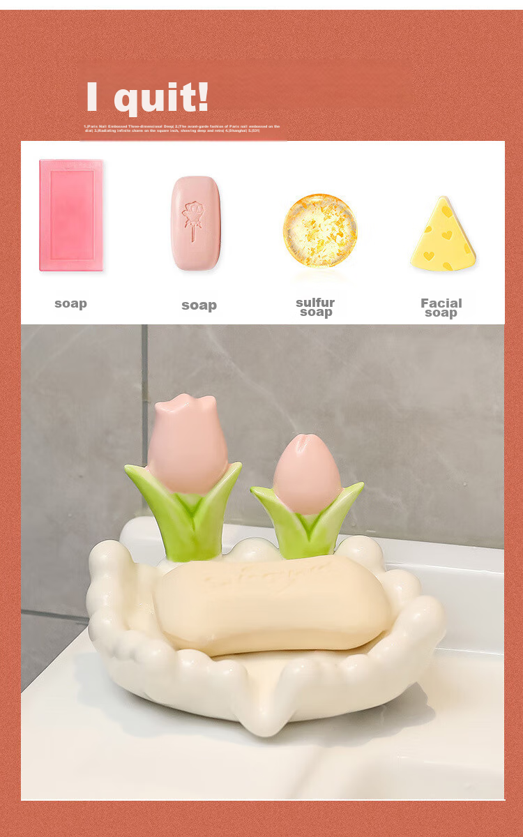 Fanyejia Ceramic Soap Dish, Golden Draining Soap Tray, Storage Rack, Household Bathroom Washbasin Soap Holder 7