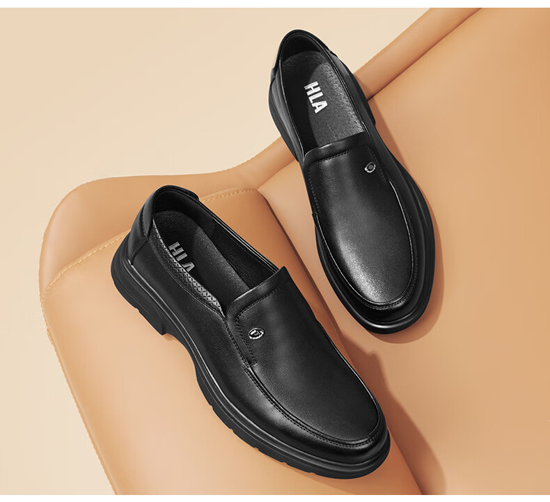 HLA Men's Leather Shoes, Business Casual Slip-On Shoes HAAPXM2FAL214, Black, Size 38 16