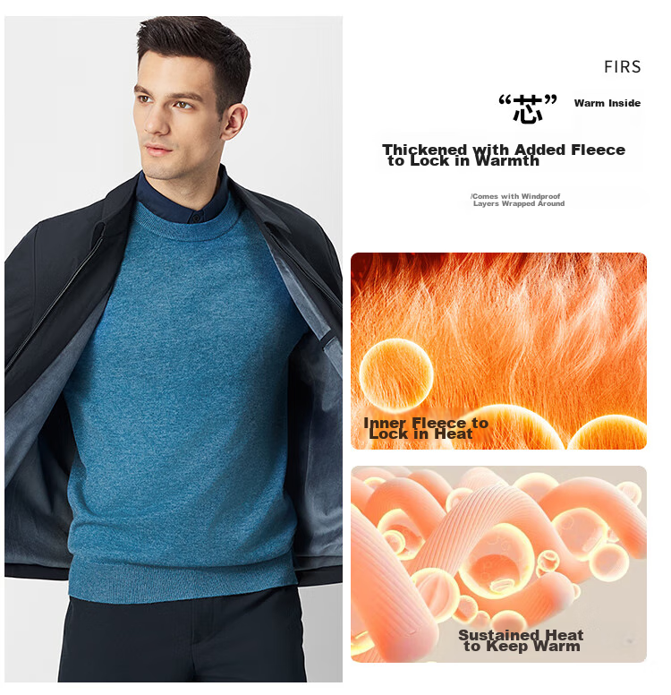 FIRS [Fleece-Lined] Jacket for Men, Lapel Collar, Windproof, Warm, Spring And Autumn, Business Casual, Commute, Work, Waterproof Coat 6