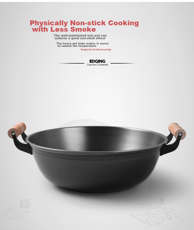 Dianjiang Cast Iron Wok, 34cm Traditional Uncoated Stir-Fry Pan, Non-Stick, Household Flat-Bottom Raw Iron Frying Pa 5