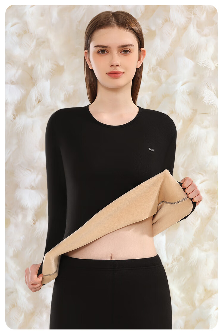 MiiOW Women's Thermal Underwear with Down And Silk Filling, Warm, Thickened, Soft Autumn Top And Bottom, New Starry Sky Black XL 18