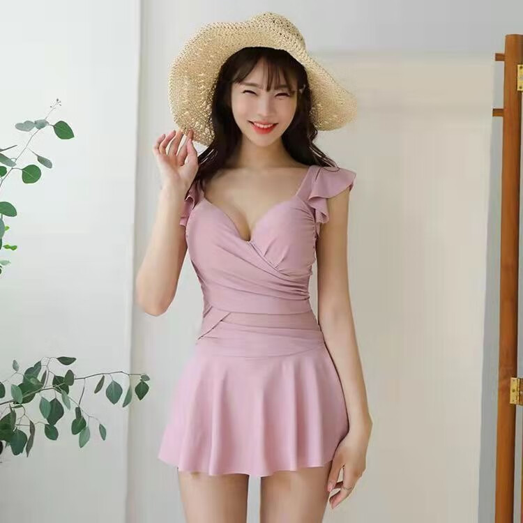OMOM Women's One-Piece Swimsuit, High-End Slimming Tummy Control, Small Bust Push-Up, Hot Spring Swimwear, Pink, XXL 8