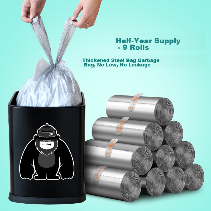 Lahong Steel Bag Vest Garbage Bags, Silver, 45*60cm, 180 Pieces, 1 Mil Thickness, Household Thickened Handheld Plastic Bags, Kitchen Medium Size
