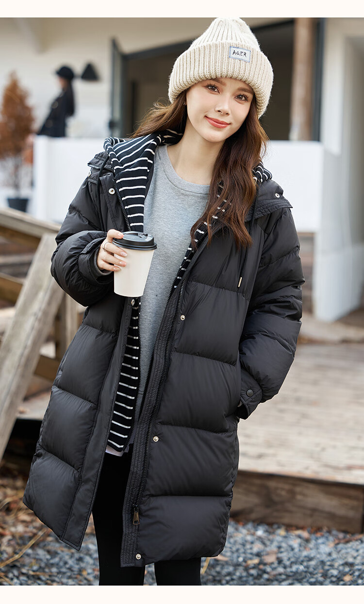 Dme [High Warmth] Winter H-Type 90% Down, Hooded Patchwork, Warm And Youthful, Fashionable Mid-Length down Jacket for Wome 12