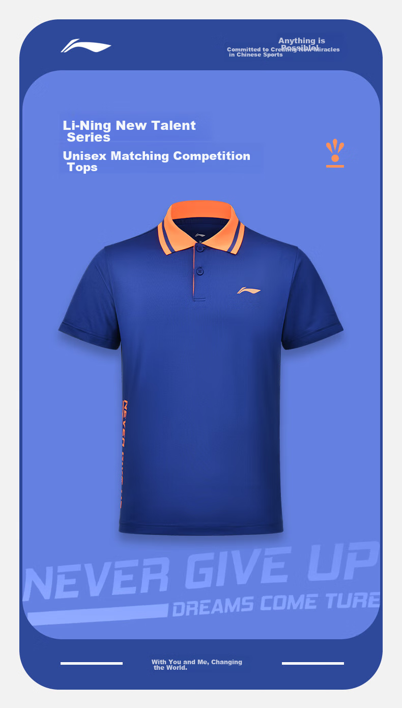 Li-Ning Table Tennis And Badminton Short-Sleeve Polo Shirt, New Player Series, Comfortable Breathable Sports Top for Men And Women, Size M 1