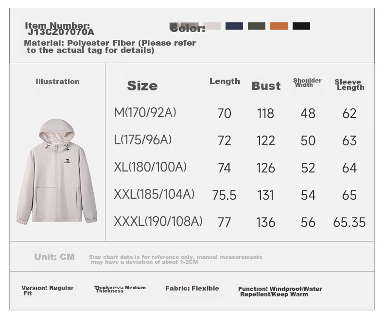 CAMEL Sports Jacket, New Style for Men And Women, Spring And Autumn Collection, Slim Fit, Fleece-Lined Casual Jacket, Outdoor Water-Repellent Hiking Wear, Windbreaker 33