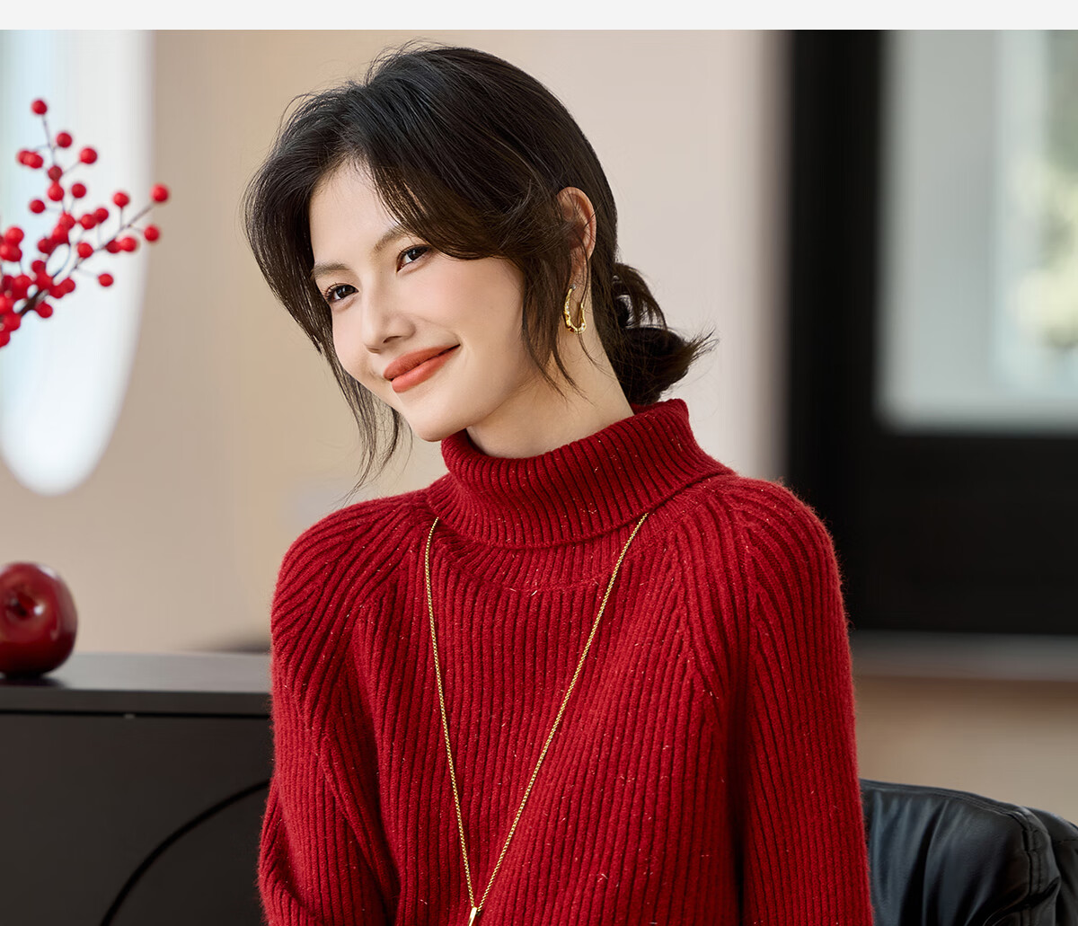 She Enjoy Christmas Round Neck Knit Sweater Women's Party Red Sweater Women's Color Dot Design Knit Top T53Z096 12
