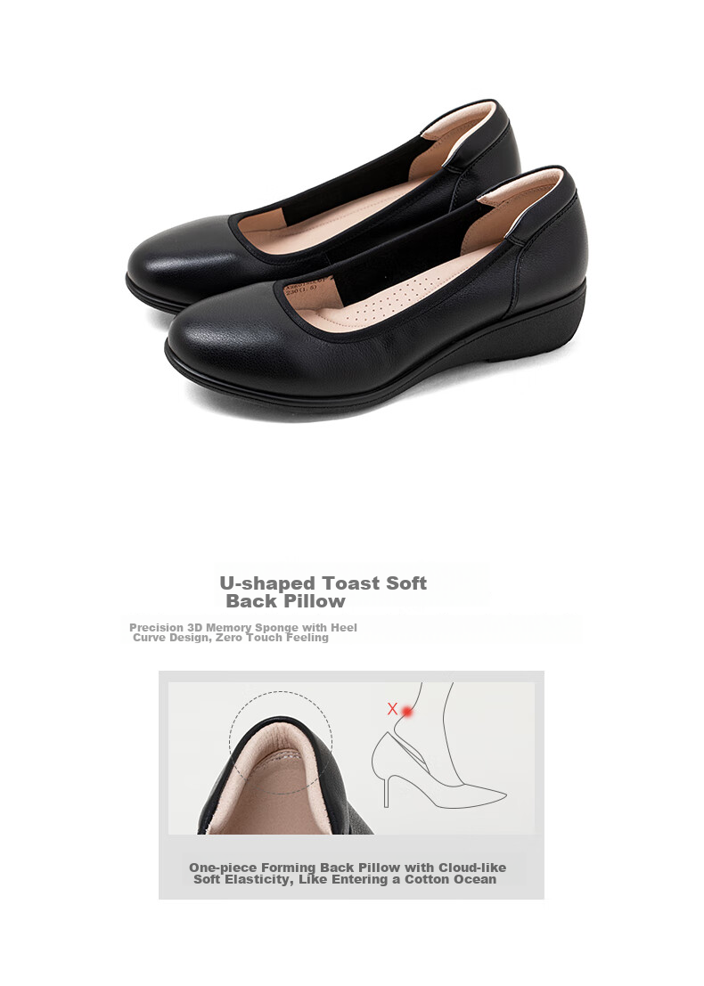 COMELY Leather Flats for Women, Spring And Summer New Style Comfortable Genuine Leather Soft-Soled Versatile Mom Shoes, Wedge Heel Non-Tiring, Apricot Color, Size 34 6